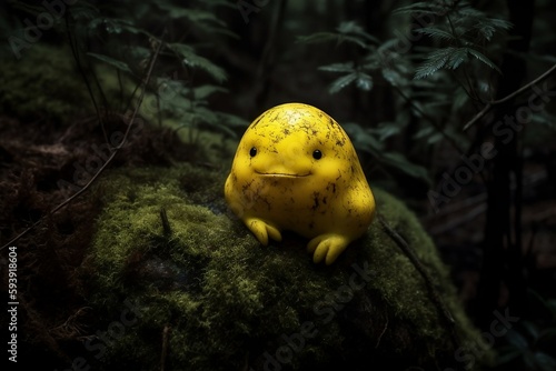 yellow alien blob in the forest 