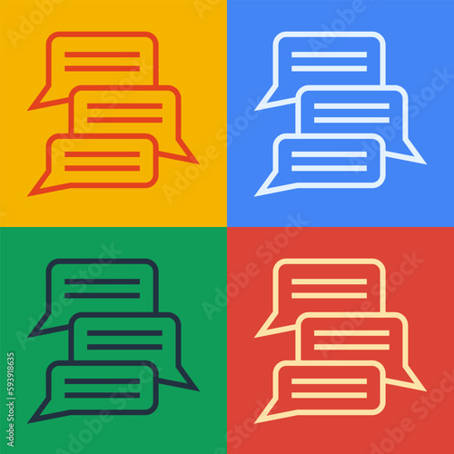Pop art line Online psychological counseling distance icon isolated on color background. Psychotherapy, psychological help, psychiatrist online consulting. Vector
