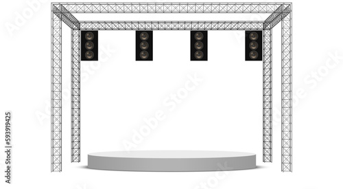 white stage and speaker with spotlight on the truss system on the white background	