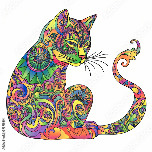 Hippie cat psychedelic background illustrations vector