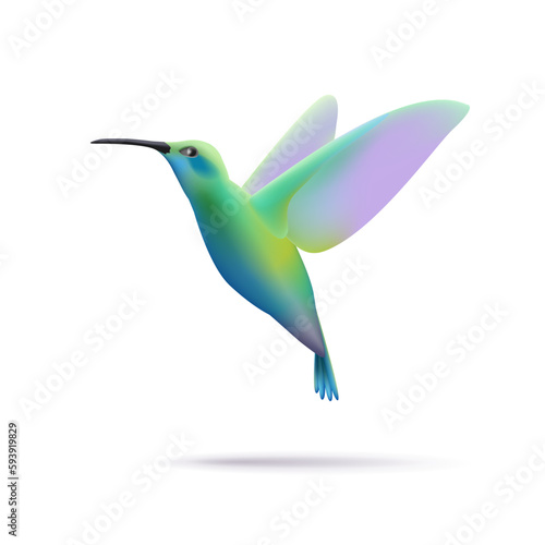 Flying colibri 3d illustration, soft gradient shape, isolated