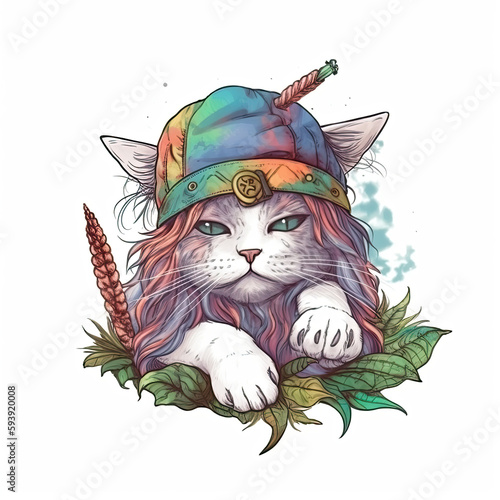 Hippie cat is stoned illustrations vector