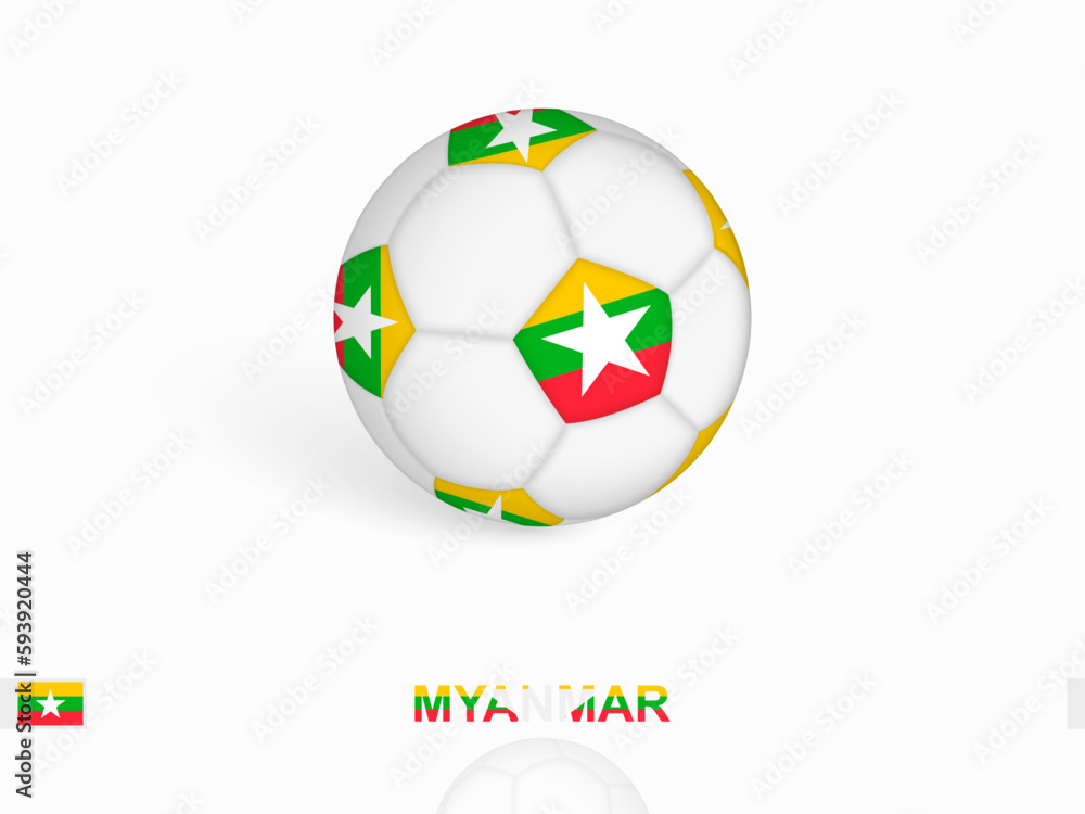 Soccer ball with the Myanmar flag, football sport equipment.