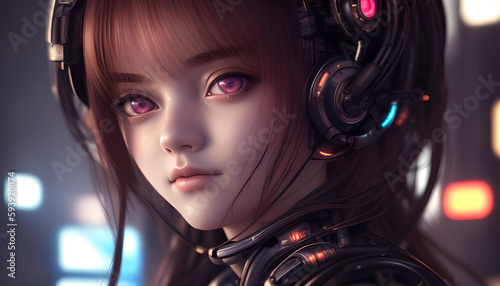 cyberpunk girl night city, scar face, ganz suit, Generative AI
