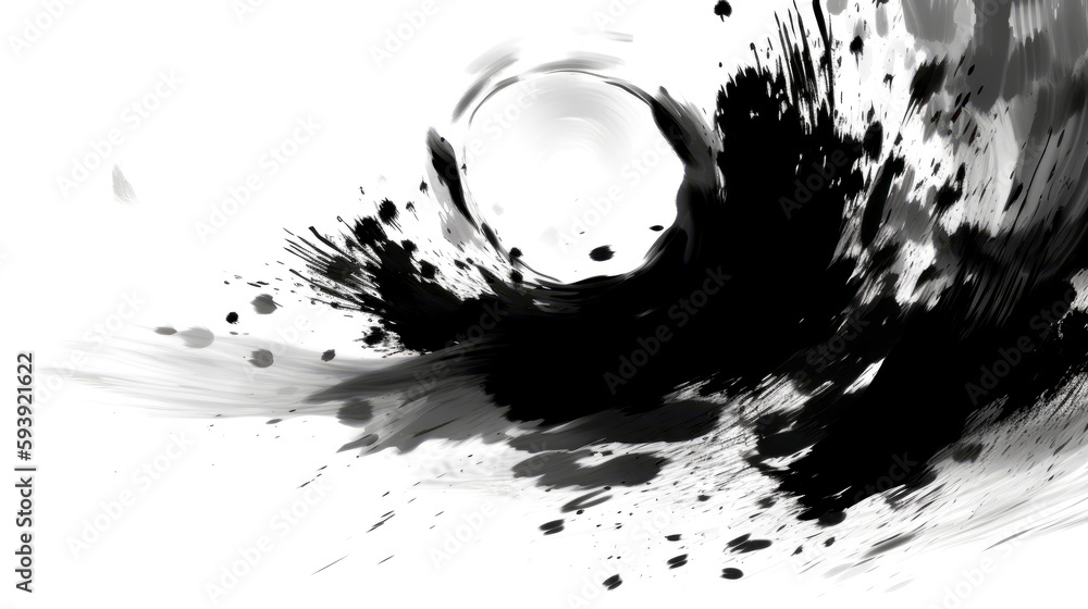 Chinese ink black and white abstract wallpaper. Simple minimal banner