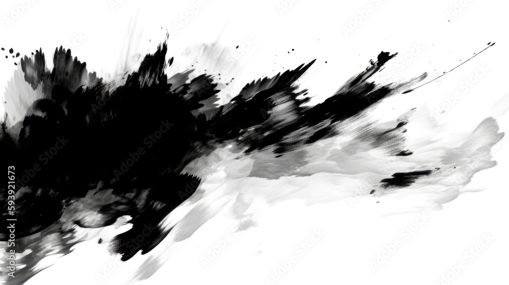 Chinese ink black and white abstract wallpaper. Simple minimal banner of brush strokes. Artistic japanese painting. Tradition zen banner. Splash of paint. Card paper with dark isolated stains texture Chinese ink black and white abstract wallpaper. Simple minimal banner of brush strokes. Artistic japanese painting. Tradition zen banner. Splash of paint. Card paper with dark isolated stains texture