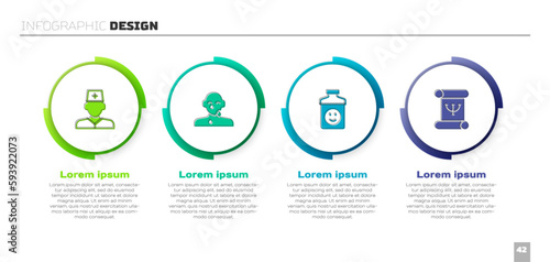 Set Male doctor, Tear cry eye, Antidepressants and Psychology book. Business infographic template. Vector