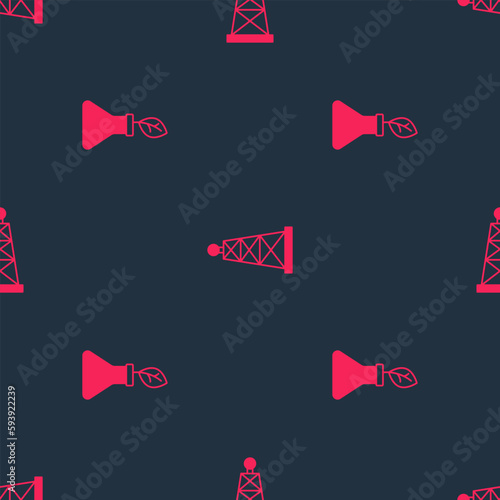 Set Plant breeding and Oil rig on seamless pattern. Vector