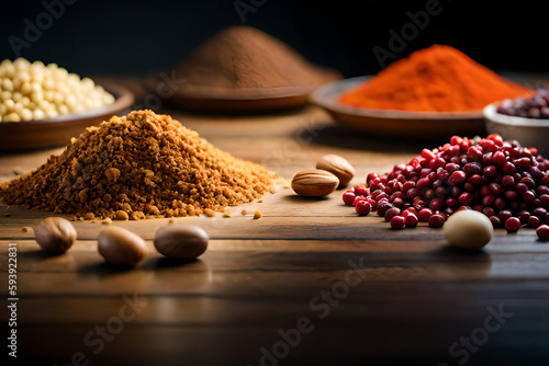 spices in wooden spoons