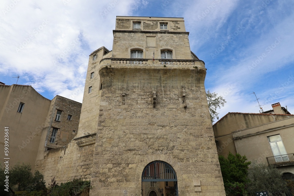 Tour de la Babote et ancienne porte de ville dans les remparts, ville de Montpellier, département de l'Hérault, France