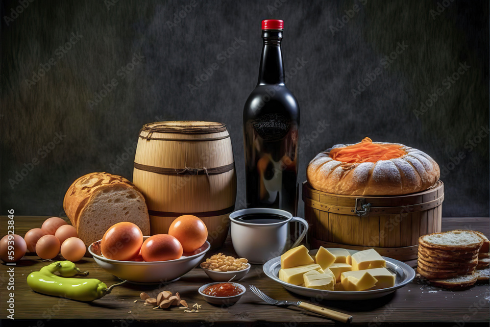 A Rustic Brunch Spread with Fresh Ingredients, Delicious Wine, and Cozy Vibes, ai generative A Rustic Brunch Spread with Fresh Ingredients, Delicious Wine, and Cozy Vibes, ai generative