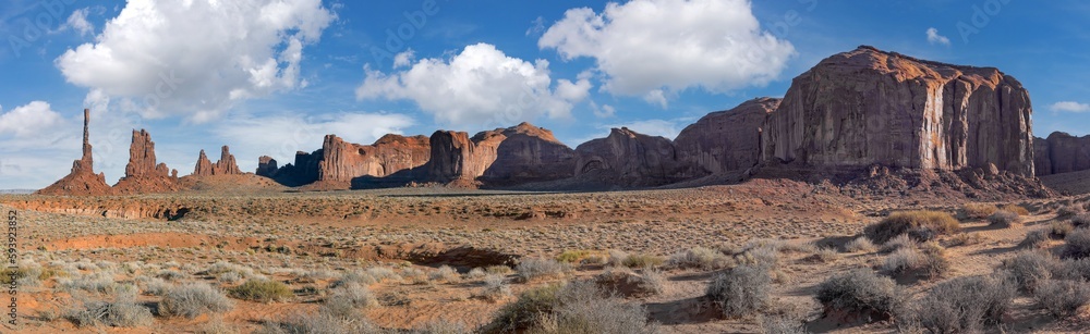 Stunning view of the Totem Pole rock formation, in the picturesque Monument Valley in Arizona