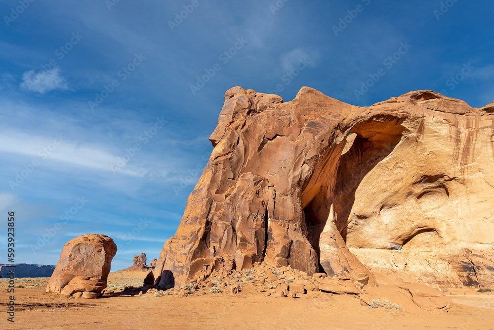 Dramatic landscape of the famous Suns Eye rock formation in Monument Valley, Arizona