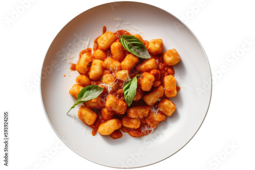 Gnocchi Alla Sorrentina On White Plate. Italian Food On Isolated Transparent Background, Png. Generative AI