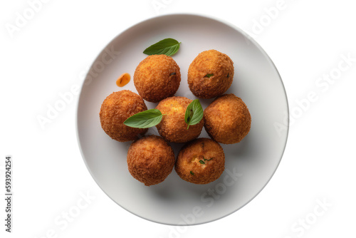 Arancini On White Plate. Italian Food On Isolated Transparent Background, Png. Generative AI photo