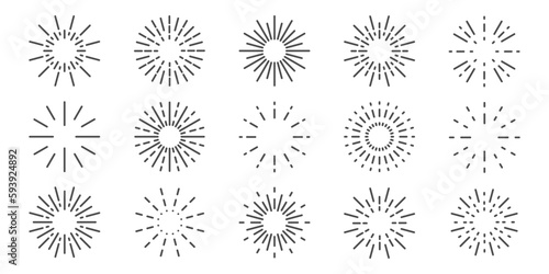 Round sunburst, line radial frame icon set