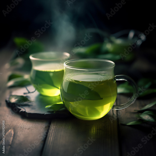Cup with green tea, generative AI
