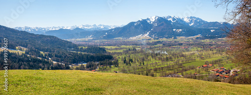 view from Sunntraten hiking trail to Brauneck mountain, bavarian landscape © SusaZoom