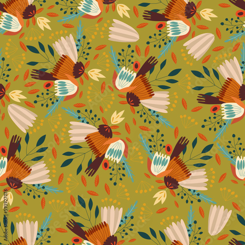 Vector seamless texture with stylized cute wild flowers and flowers composition on a plain isolated background