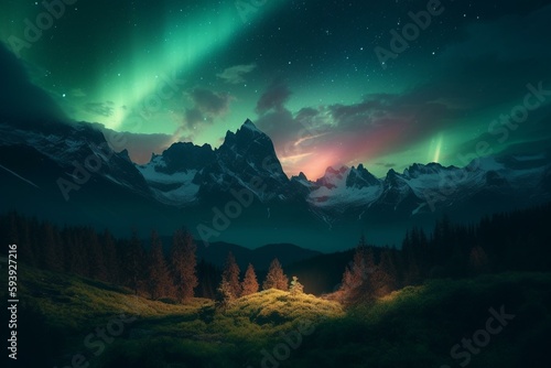 aurora borealis in the mountains. ia generative. Generative AI