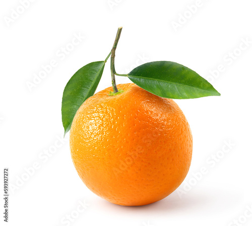 Fresh orange fruit with leaves isolate on white background. Full depth and high resolution, Clipping path.