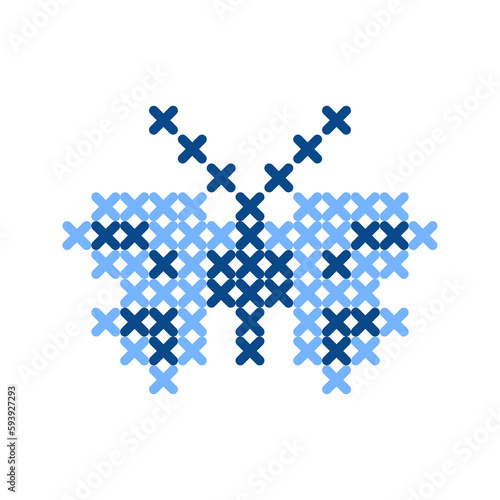 Blue butterfly cross stitch scheme folk art
