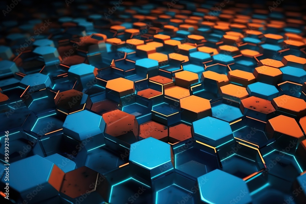 Obraz premium honeycomb lacquered background in blue and orange with a modern style, generative ai