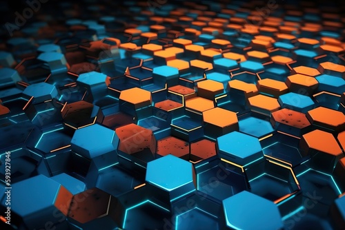 honeycomb lacquered background in blue and orange with a modern style, generative ai