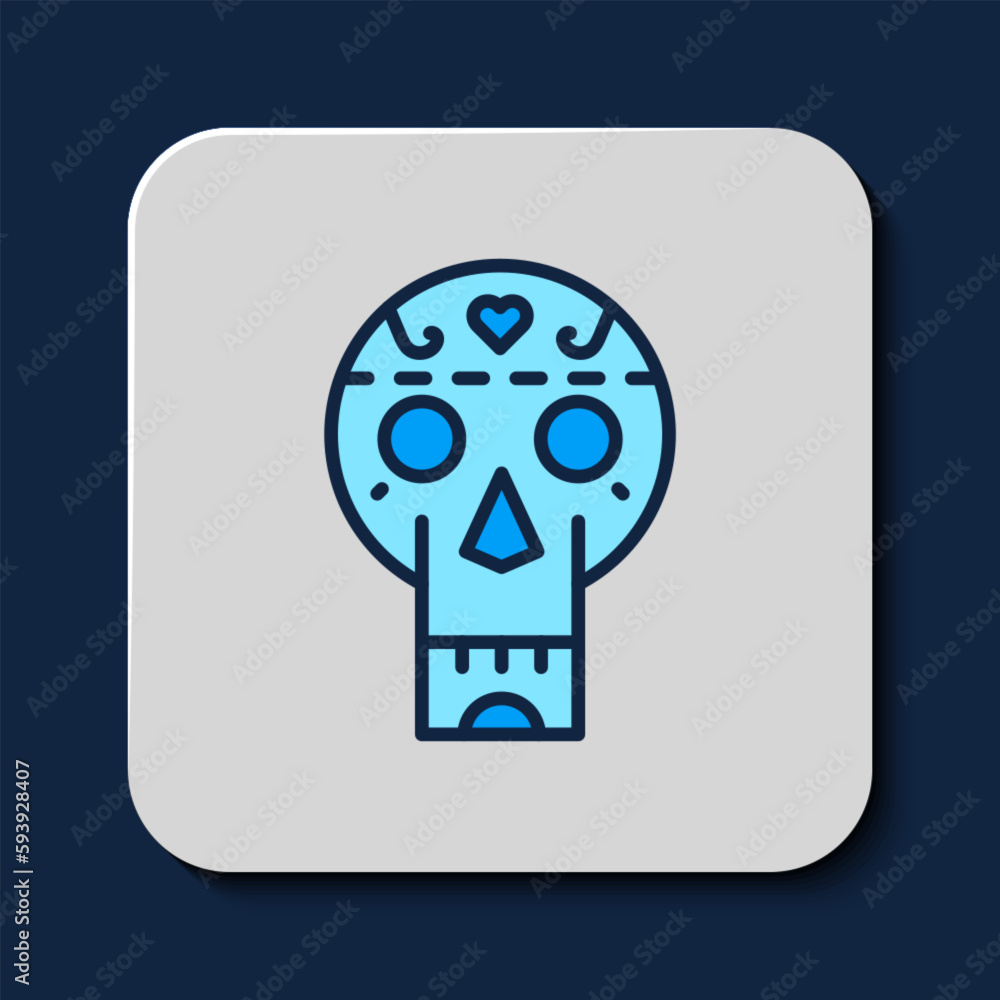 Filled outline Mexican skull icon isolated on blue background. Vector Filled outline Mexican skull icon isolated on blue background. Vector