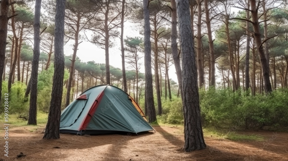Tourist tent camping in mountains Generative AI Tourist tent camping in mountains Generative AI