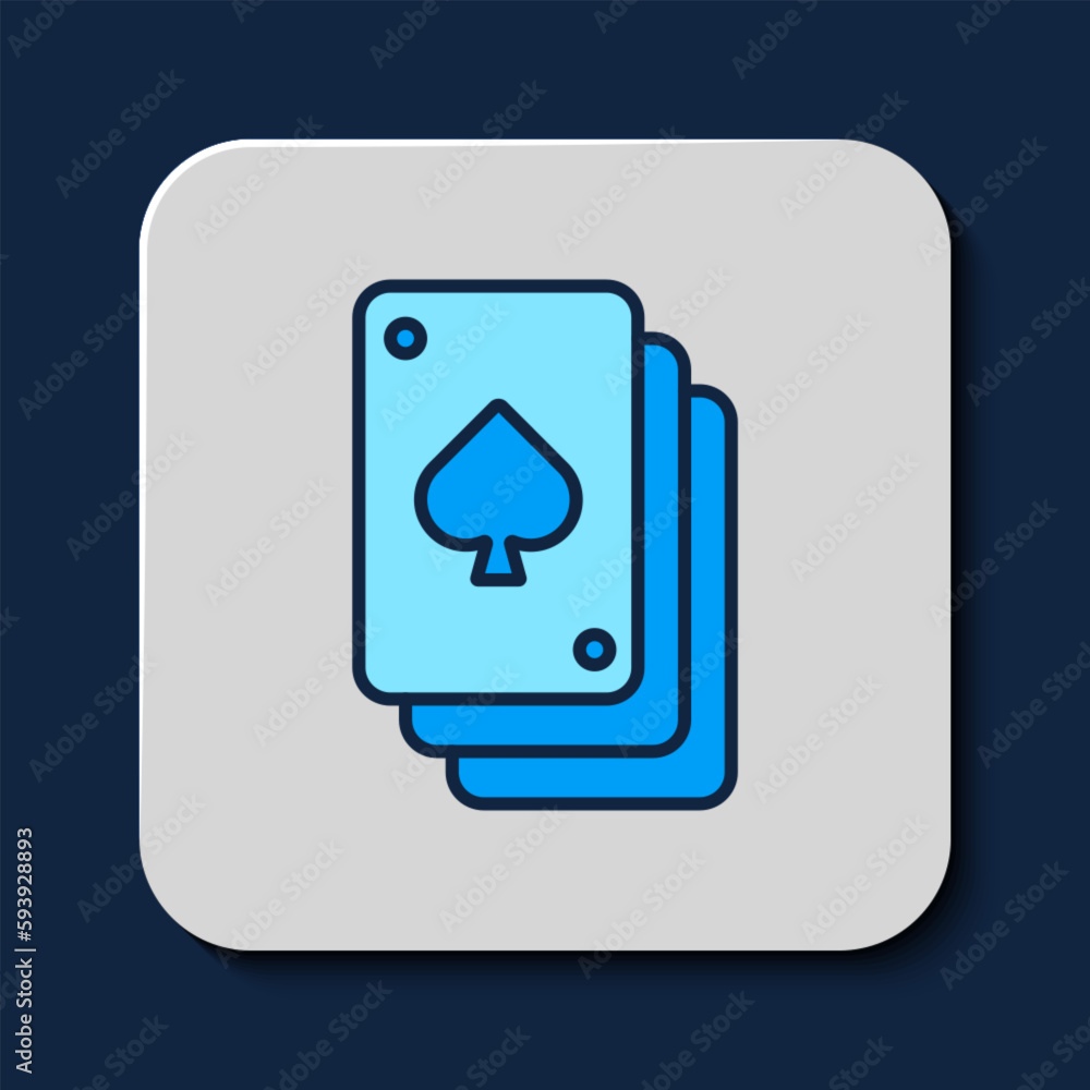 Filled outline Playing cards icon isolated on blue background. Casino gambling. Vector Filled outline Playing cards icon isolated on blue background. Casino gambling. Vector