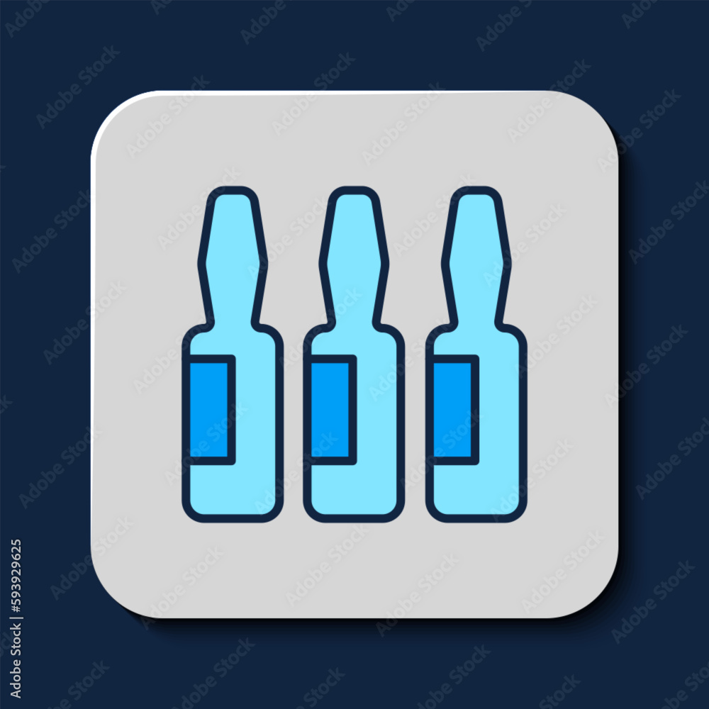 Filled outline Medical vial, ampoule, bottle icon isolated on blue background. Vaccination, injection, vaccine healthcare concept. Vector Filled outline Medical vial, ampoule, bottle icon isolated on blue background. Vaccination, injection, vaccine healthcare concept. Vector
