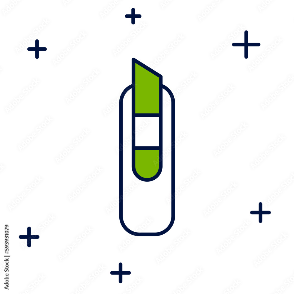 Obraz premium Filled outline Stationery knife icon isolated on white background. Office paper cutter. Vector