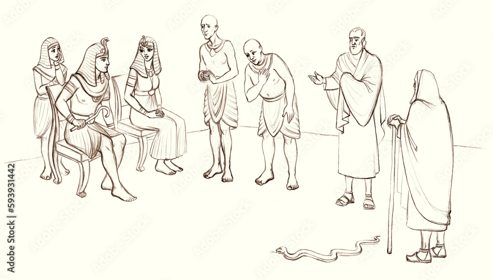 Moses and Aaron before Pharaoh. Pencil drawing Moses and Aaron before Pharaoh. Pencil drawing