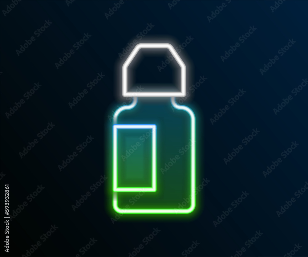 Glowing neon line Eye drop bottle icon isolated on black background. Colorful outline concept. Vector Glowing neon line Eye drop bottle icon isolated on black background. Colorful outline concept. Vector