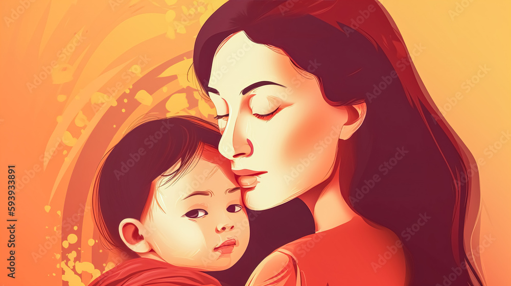 Portrait of a young mother with her little daughter, generative AI. Portrait of a young mother with her little daughter, generative AI.