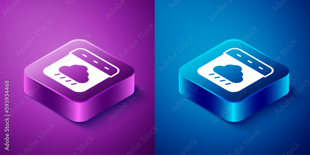 Isometric Calendar autumn icon isolated on blue and purple background. Event reminder symbol. Square button. Vector Isometric Calendar autumn icon isolated on blue and purple background. Event reminder symbol. Square button. Vector