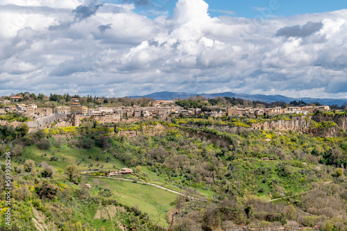 Stunning panoramic view of Lubriano, Viterbo, Italy, under a dramatic sky