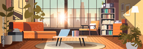 creative empty no people apartment modern loft interior of open space home office with furniture for corporate or freelance work