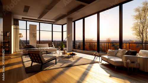 A beautiful lounge with a beautiful window view  nice place  created using generative ai tools