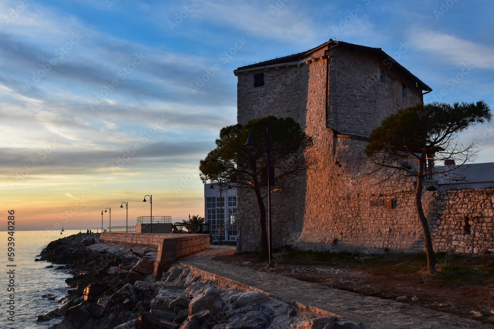 Dusk in the town of Umag, Istria, Croatia.