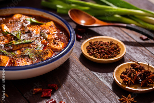 MaPo Tofu,stir-fried tofu in hot sauce,Sichuan cuisine,Chinese food,food photography
