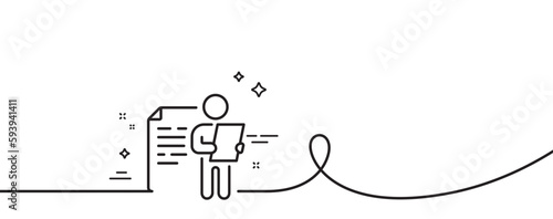 Job interview document line icon. Continuous one line with curl. CV file page sign. Office workflow symbol. Job interview single outline ribbon. Loop curve pattern. Vector