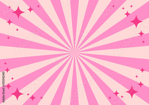 ピンク色の集中線にキラキラを散りばめた背景イメージ素材。A background image material in which glitter is scattered on a pink concentration line.