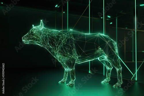 Stock market bull market trading Up trend, Digital Green bull, Generative AI.