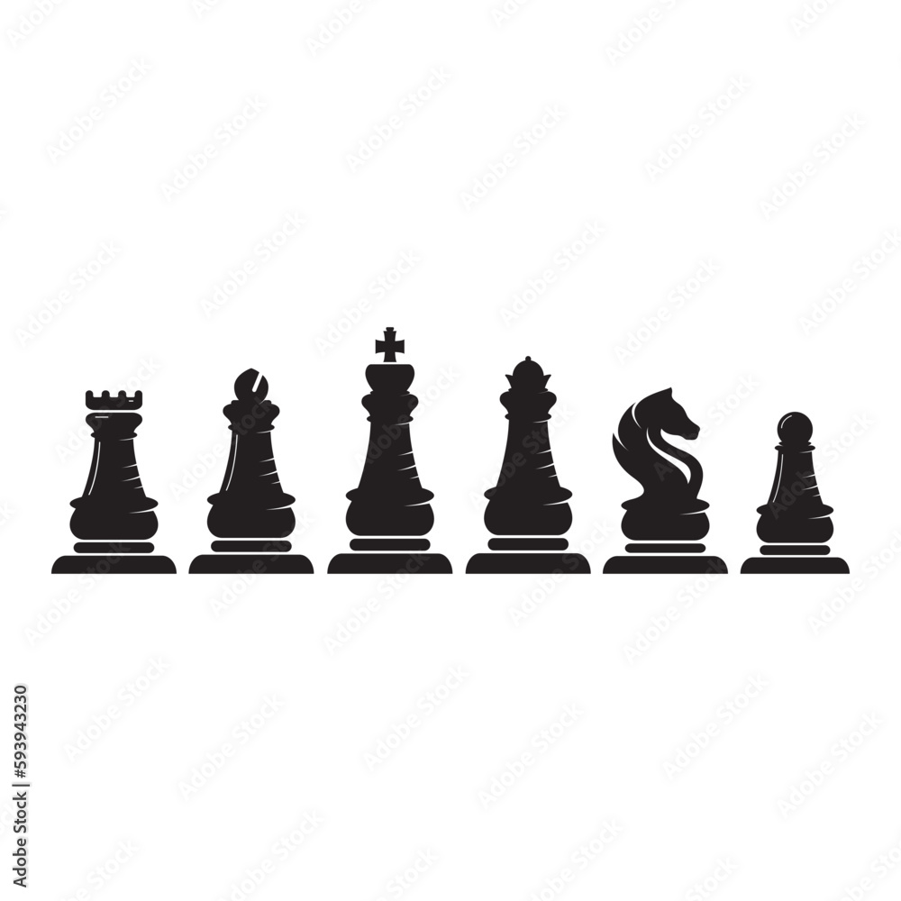 Chess strategy game logo with horse, king, pawn, minister and rook. Logo for chess tournament, chess team, chess championship, chess game application. Chess strategy game logo with horse, king, pawn, minister and rook. Logo for chess tournament, chess team, chess championship, chess game application.