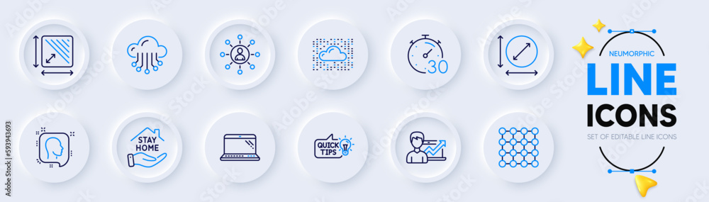 Networking, Head and Laptop line icons for web app. Pack of Circle area, Stay home, Timer pictogram icons. Education idea, Cloud storage, Density signs. Cloud system, Success business. Vector Networking, Head and Laptop line icons for web app. Pack of Circle area, Stay home, Timer pictogram icons. Education idea, Cloud storage, Density signs. Cloud system, Success business. Vector
