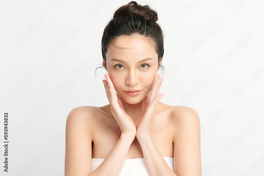 Beautiful young asian woman with clean fresh skin on white background, Face care, Facial treatment, Cosmetology, beauty and spa, Asian women portrait. Beautiful young asian woman with clean fresh skin on white background, Face care, Facial treatment, Cosmetology, beauty and spa, Asian women portrait.