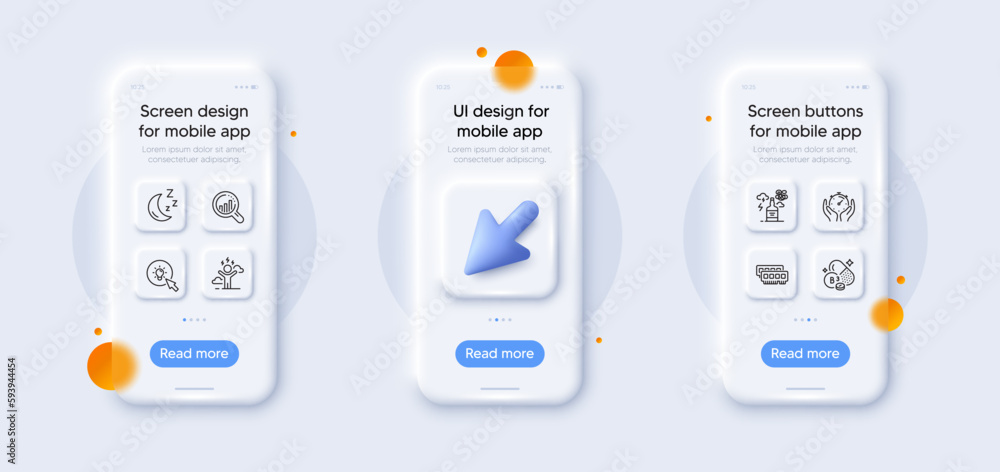 Energy, Moon and Niacin vitamin line icons pack. 3d phone mockups with cursor. Glass smartphone screen. Seo analysis, Ram, Timer web icon. Difficult stress, Alcohol addiction pictogram. Vector Energy, Moon and Niacin vitamin line icons pack. 3d phone mockups with cursor. Glass smartphone screen. Seo analysis, Ram, Timer web icon. Difficult stress, Alcohol addiction pictogram. Vector