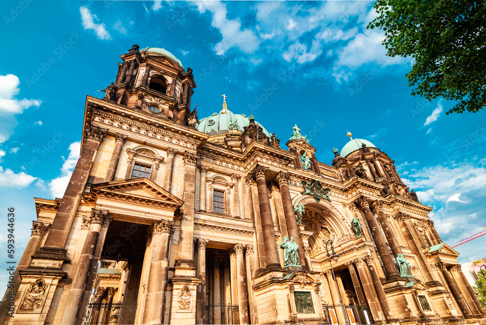 Fototapeta premium Berlin, Germany Summer 2015. Impression of the Berlin Dom on blue sky background. The dome is a famous building and popular tourist